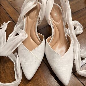Kelly & Katie White Heels with Ribbon Detail